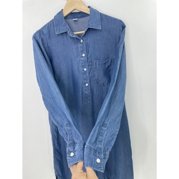 Old Navy 100% Chambray Shirt Button Front Blue Long Sleeve Dress S, Flaw - Picture 10 of 13